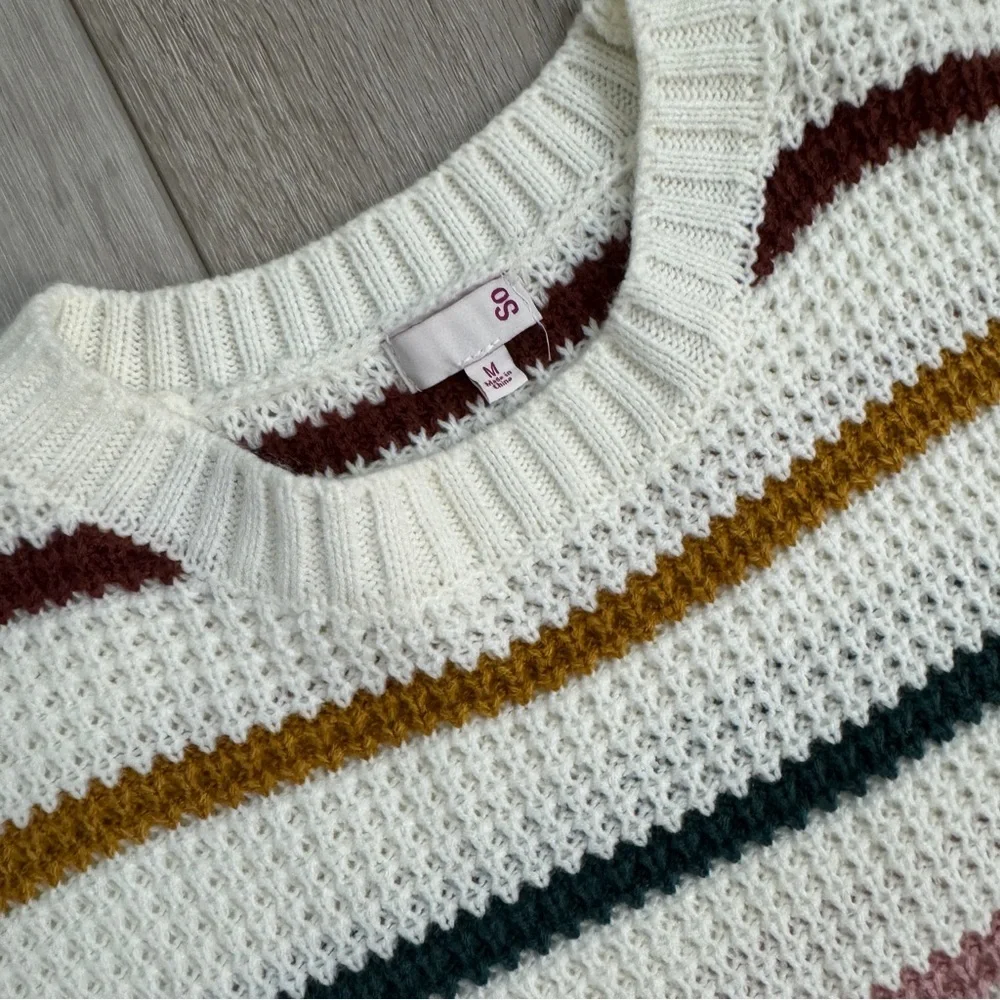 Striped Knit Sweater - Cream, Pink, Green. Size M. Very cute! - Picture 2 of 4